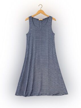 Olivia Rae Blue & White Striped Sleeveless Casual A-Line Midi Dress
